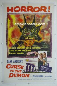 #2903 NIGHT OF THE DEMON linen 1sh '57 Jacques Tourneur, artwork of the wackiest monster from Hell!