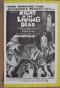 #216 NIGHT OF THE LIVING DEAD 1sh 1968 Romero zombie classic, more terrifying than Psycho!