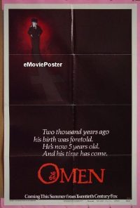 Q292 OMEN teaser style B one-sheet movie poster '76 Gregory Peck, Remick