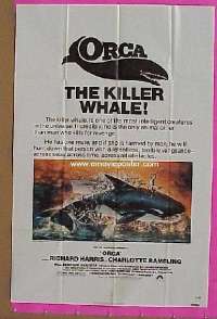 f638 ORCA one-sheet movie poster '77 Richard Harris, killer whale!