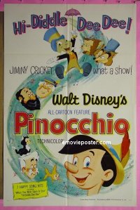 #485 PINOCCHIO 1sh R62 Walt Disney classic 