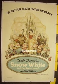 #001 SNOW WHITE & THE SEVEN DWARFS linen style B 1sh '37 Disney cartoon classic, Tenggren art!