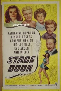 #498 STAGE DOOR 1sh R53 Hepburn, Rogers 