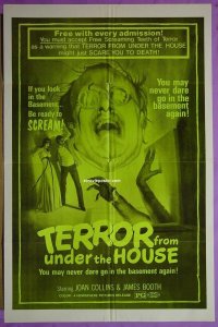 s324 TERROR FROM UNDER THE HOUSE one-sheet movie poster '71 Joan Collins