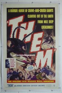 h030 THEM linen one-sheet movie poster '54 classic giant bugs!