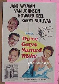 s341 THREE GUYS NAMED MIKE one-sheet movie poster '51 Jane Wyman