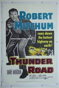 y465 THUNDER ROAD linen one-sheet movie poster '58 Robert Mitchum, Gene Barry