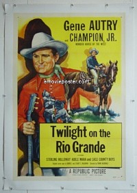 #0580 GENE AUTRY linen 1sh '53 art of Gene Autry & riding Champion Jr., Twilight on the Rio Grande