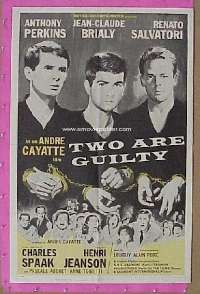 s377 TWO ARE GUILTY one-sheet movie poster '64 Anthony Perkins
