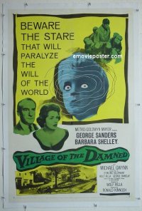 h031 VILLAGE OF THE DAMNED linen one-sheet movie poster '60 George Sanders
