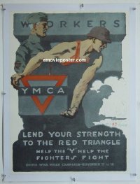 #0704 LEND YOUR STRENGTH linen WWI war poster '10s