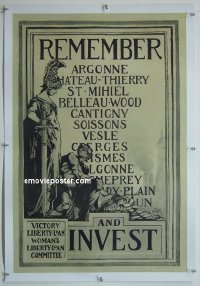 #0705 REMEMBER & INVEST linen WWI war poster '19