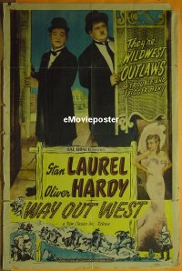 #708 WAY OUT WEST 1sh R47 Laurel & Hardy 