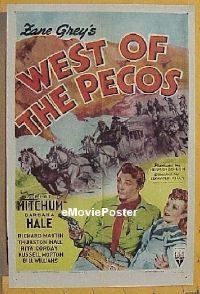 #004 WEST OF THE PECOS 1sh R51 Robert Mitchum 