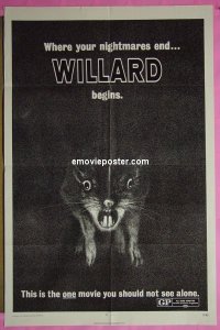 #1572 WILLARD teaser 1sh '71 cool rat image! 