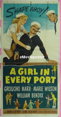 #428 GIRL IN EVERY PORT 3sh '52 Groucho Marx 