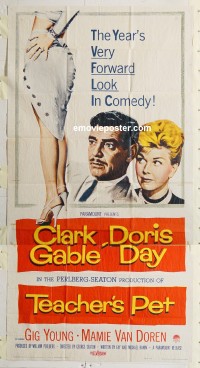 C387 TEACHER'S PET three-sheet movie poster '58 Doris Day, Clark Gable