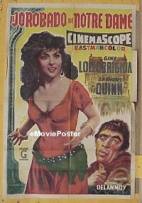 C579 HUNCHBACK OF NOTRE DAME Argentinean movie poster '57 Quinn