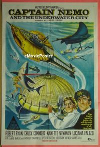 t103 CAPTAIN NEMO & THE UNDERWATER CITY Aust one-sheet movie poster '70 Ryan