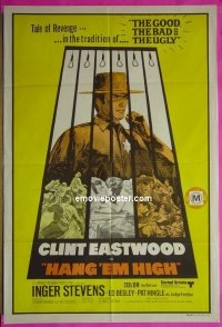 K072 HANG 'EM HIGH Australian one-sheet movie poster '68 Clint Eastwood