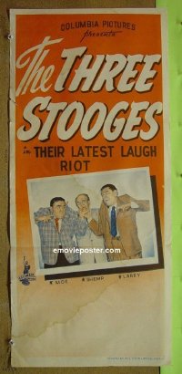 #1404 3 STOOGES Aust daybill '50s credit mix-up on poster for Moe, Shemp & Larry!