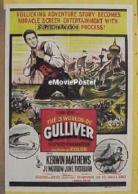 #7090 3 WORLDS OF GULLIVER Australian daybill movie poster '60
