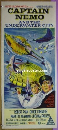 p137 CAPTAIN NEMO & THE UNDERWATER CITY Australian daybill movie poster '70