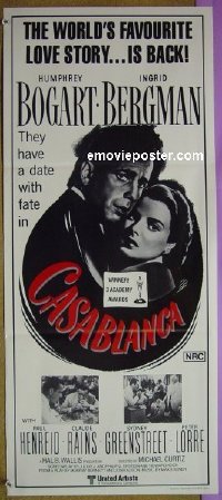 p148 CASABLANCA Australian daybill movie poster R80s Bogart, Bergman