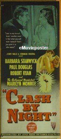#298 CLASH BY NIGHT daybill '52 early Monroe! 