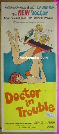 K389 DOCTOR IN TROUBLE Australian daybill movie poster '72 English sex!