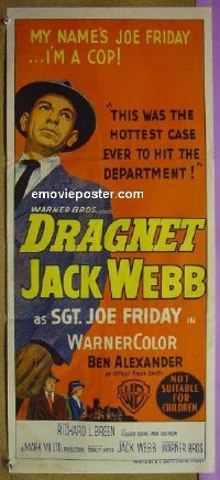 p241 DRAGNET Australian daybill movie poster '54 Jack Webb, Alexander