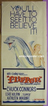 p282 FLIPPER Australian daybill movie poster '63 dolphin, Halpin