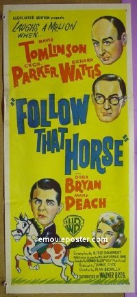p285 FOLLOW THAT HORSE Australian daybill movie poster '60 English comedy!