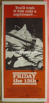 #7408 FRIDAY THE 13th Australian daybill movie poster '80 classic!
