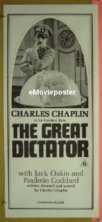 p344 GREAT DICTATOR Australian daybill movie poster R70s Charles Chaplin