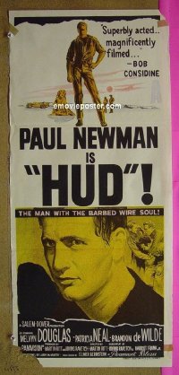 p379 HUD Australian daybill movie poster '63 Paul Newman, Melvyn Douglas