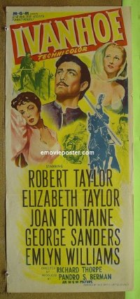 p403 IVANHOE Australian daybill movie poster '52 Liz Taylor, Joan Fontaine