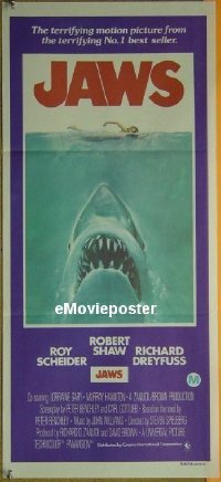 p405 JAWS Australian daybill movie poster '75 Steven Spielberg, Scheider