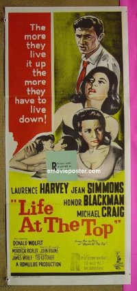 p433 LIFE AT THE TOP Australian daybill movie poster '66 Harvey, Simmons