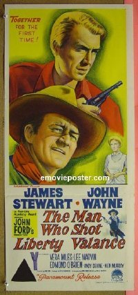 K634 MAN WHO SHOT LIBERTY VALANCE Australian daybill movie poster '62 Wayne