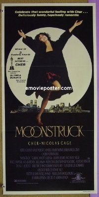 p497 MOONSTRUCK Australian daybill movie poster '87 Cher, Nicholas Cage