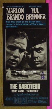 p499 MORITURI Australian daybill movie poster '65 Brando, Brynner