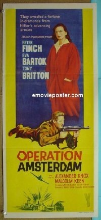 p546 OPERATION AMSTERDAM Australian daybill movie poster '60 Peter Finch