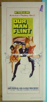 K720 OUR MAN FLINT Australian daybill movie poster '66 Coburn, Cobb