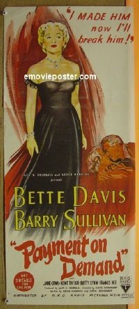 #7708 PAYMENT ON DEMAND Australian daybill movie poster '51 Davis