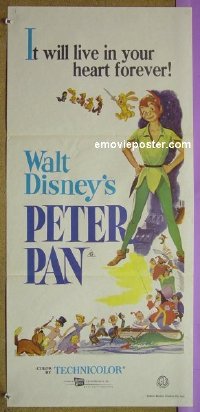 #1804 PETER PAN Aust daybill R70s Walt Disney animated cartoon fantasy classic!