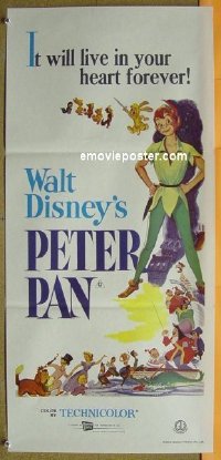#8652 PETER PAN Aust daybill R70s Walt Disney animated cartoon fantasy classic!