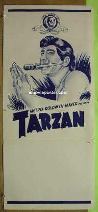 #1976 TARZAN Aust daybill '60s art of the heroes with a knife in his mouth!