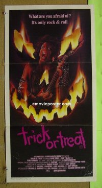 p791 TRICK OR TREAT Aust daybill '86 great art of Tony Fields in flaming jack-o-lantern face!