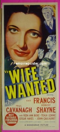 #8830 WIFE WANTED Aust daybill 46 Kay Francis 